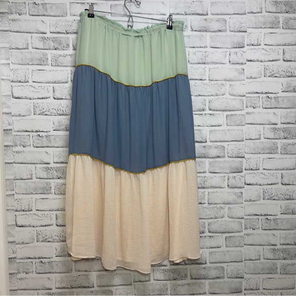 Loft Poolside Tri-Colored Tiered Drawstring Maxi Skirt Medium - Picture 5 of 7